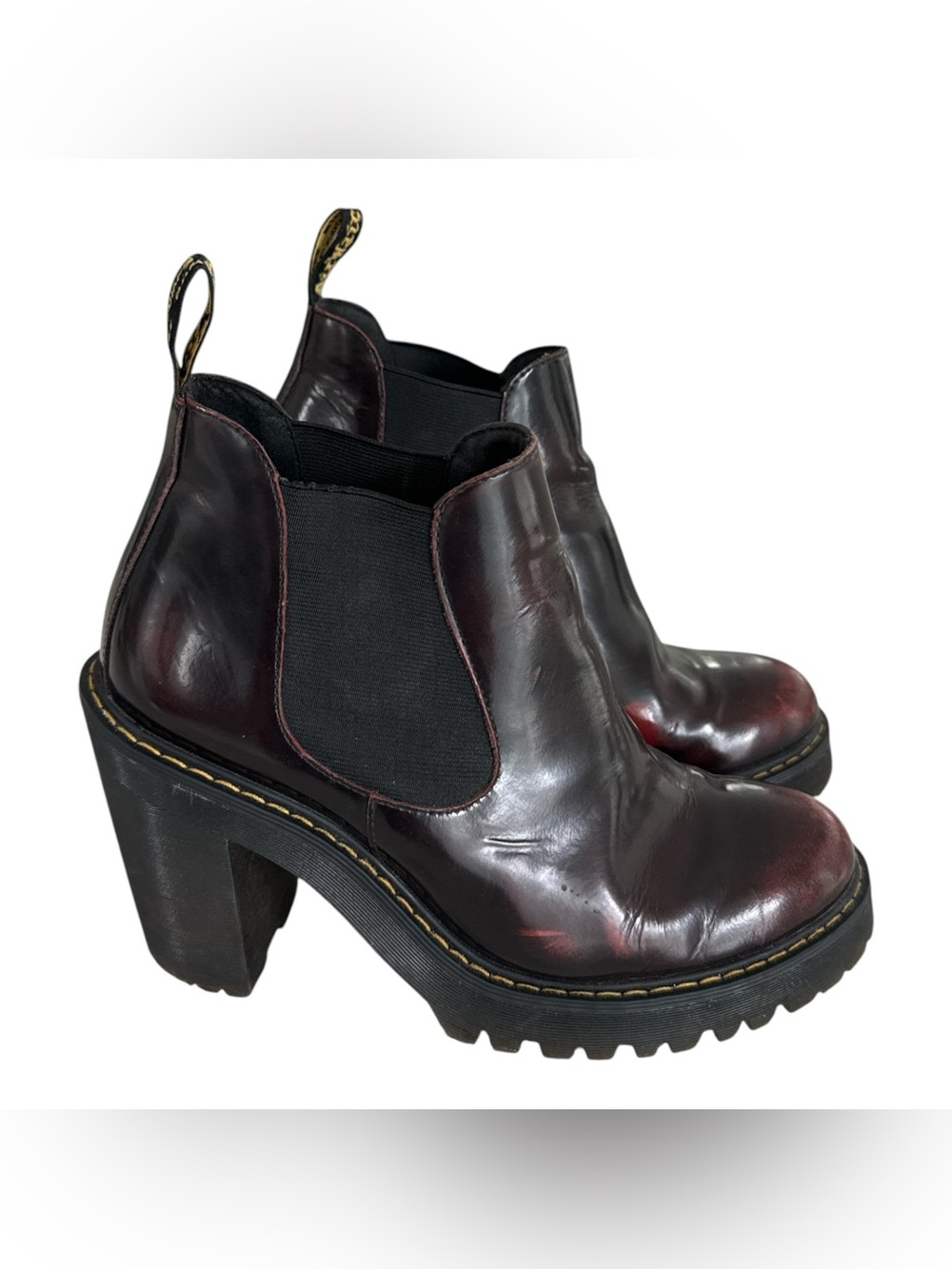 Dr. Marten Hurston Arcadia Leather Heeled Chelsea Boots Cherry Red Size 9